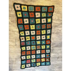 Granny Square Lap Blanket 28" X‎ 56" Colorful Vintage Quilt Throw Afghan Retro
